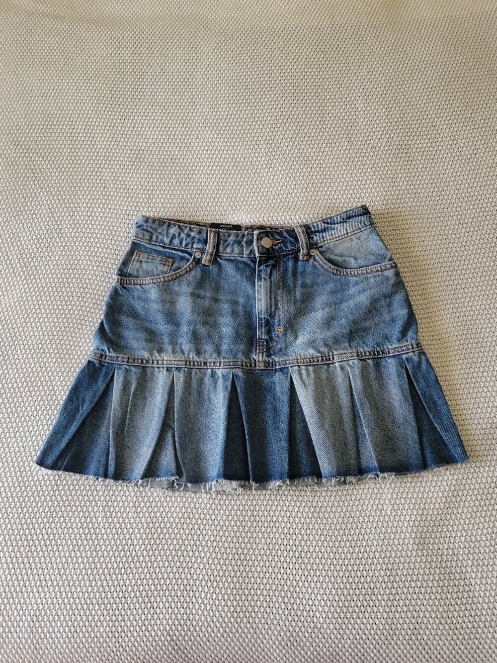 MONKI Pleated Denim Mini Skirt